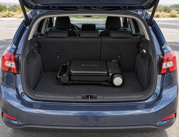 Boot of a very small hire car
